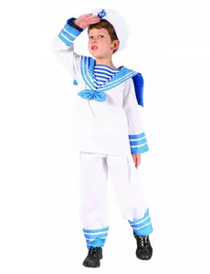 Blåvit sjömansmaskeraddräkt pojke, Storlek: 4-6 år (110-120 cm)