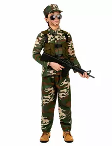 Grön militärmaskeraddräkt pojke, Storlek: 4-6 år (110-120 cm)