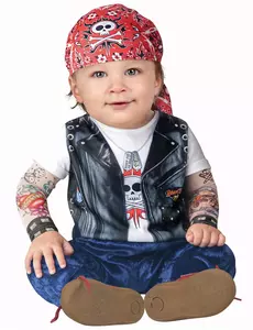 Klassisk minimotorcyklist-maskeraddräkt för baby, Storlek: 0-6 månader (58-66 cm)