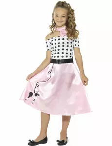50-tals miss girly-maskeraddräkt flicka, Storlek: 7-9 år (130/143 cm)