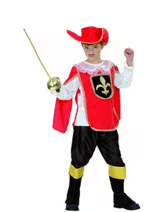 Röd musketerarmaskeraddräkt pojke, Storlek: 4-6 år (110-120 cm)