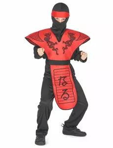 Ninjadrakmaskeraddräkt röd pojke, Storlek: 4-6 år (110-120 cm)