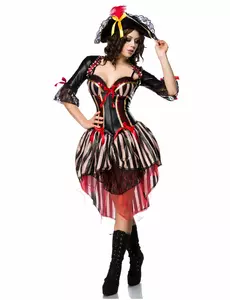Sexig lyxig piratmaskeraddräkt med röd korsett för dam