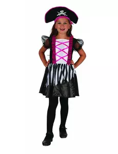 Rosa och svart piratmaskeraddräkt flicka, Storlek: 4-6 år (110-120 cm)