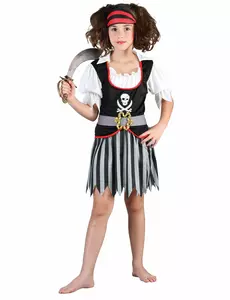 Piratmaskeraddräkt med dödskallemotiv för flickor, Storlek: 4-6 år (110-120 cm)
