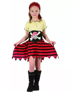 Gul och röd piratmaskeraddräkt för flicka, Storlek: 4-6 år (110-120 cm)