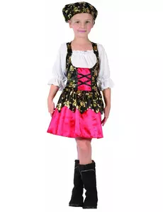 Piratmaskeraddräkt med gyllene motiv flicka, Storlek: 4-6 år (110-120 cm)