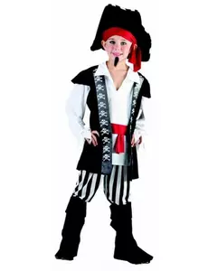 Piratmaskeraddräkt med svarta och vita ränder pojke, Storlek: 4-6 år (110-120 cm)