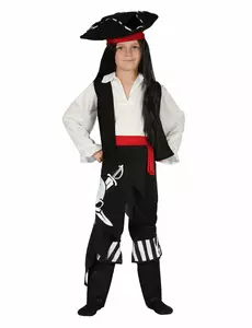 Piratmaskeraddräkt med rött bälte pojke, Storlek: 4-6 år (110-120 cm)