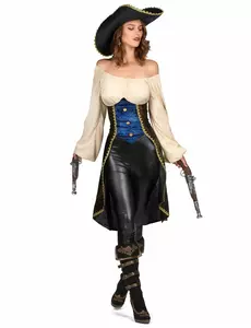 Brun piratmaskeraddräkt dam, Storlek: Small