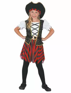 Svart och röd piratmaskeraddräkt dam, Storlek: 3-4 år (92-104 cm)