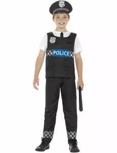 Maskeraddräkt polis i svart och vitt pojke, Storlek: 4-6 år (115/128 cm)