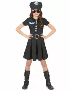 Maskeraddräkt polis med svart klänning flicka, Storlek: 4-6 år (110-120 cm)