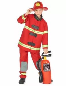 Röd brandmansmaskeraddräkt barn, Storlek: 10-12 år (130-140 cm)