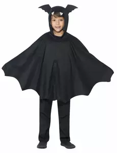 Svart fladdermusponchomaskeraddräkt för barn Halloween, Storlek: 4-6 år (115/128 cm)