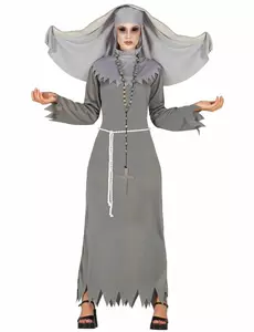 Grå maskeraddräkt besatt nunna dam Halloween, Storlek: Medium (38-40)