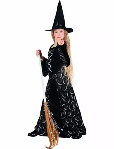 Häxmaskeraddräkt med halvmåne för flickor Halloween, Storlek: 4-6 år (104-116 cm)
