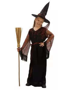 Svart häxmaskeraddräkt flicka Halloween, Storlek: 7-9 år (120-130 cm)