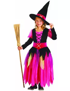 Rosa häxmaskeraddräkt flicka Halloween, Storlek: 4-6 år (110-120 cm)