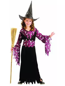 Häxmaskeraddräkt med hatt flicka Halloween, Storlek: 4-6 år (110-120 cm)