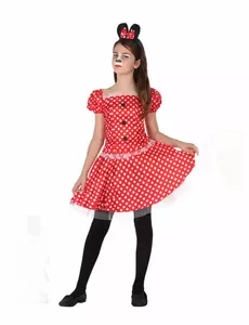 Röd prickig musmaskeraddräkt flicka, Storlek: 3-4 år (98-115 cm)