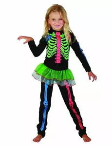 Färgglad skelettmaskeraddräkt flicka, Storlek: 4-6 år (110-120 cm)