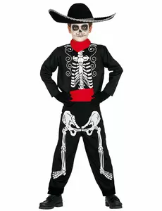 Skelettmaskeraddräkt Dia de los muertos pojke, Storlek: 5-6 år (110-115 cm)