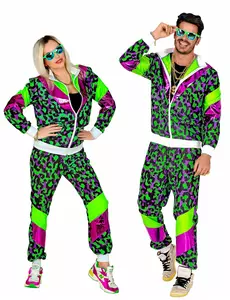 Maskeraddräkt träningsoverall med neonleopardtryck vuxen, Storlek: Small