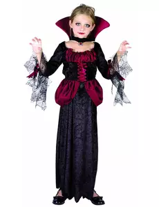 Röd och svart vampyrmaskeraddräkt flicka, Storlek: 4-6 år(110-120 cm)