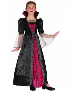 Röd och svart vampyrmaskeraddräkt för flicka, Storlek: 4-6 år(110-120 cm)
