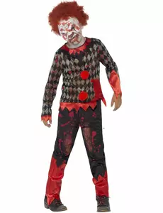 Zombieclownmaskeraddräkt barn Halloween, Storlek: 7-9 år (130/143 cm)