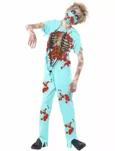 Maskeraddräkt zombieläkare barn Halloween, Storlek: 7-9 år (130/143 cm)