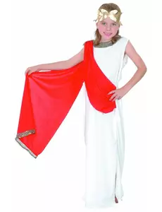 Romersk gudinnemaskeraddräkt med röd drapering för flickor, Storlek: 4-6 år (110-120 cm)