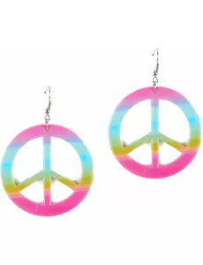 Flerfärgade peace- och love-örhängen i plast vuxen