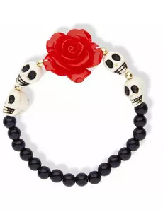 Armband med skelett och röd ros vuxen