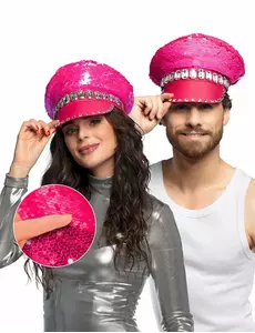 Neonrosa vändbar paljettkeps vuxen