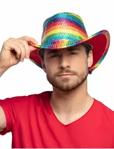 Regnbågsfärgad cowboyhatt med paljetter vuxen