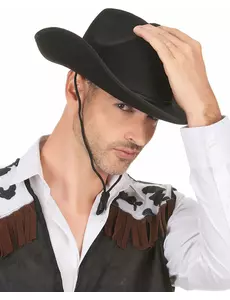 Svart cowboyhatt för vuxen med snöre
