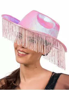 Iridescerande rosa cowboyhatt med fransar vuxen