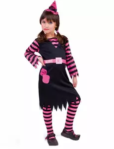 Svart och rosa häxmaskeraddräkt flicka, Storlek: 7-8 år (122 till 128 cm)