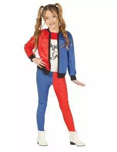Röd och blå harlekin-maskeraddräkt för flickor, Storlek: 3-4 år (95-105 cm)