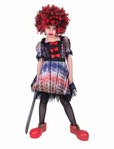 Skrämmande clownmaskeraddräkt flicka, Storlek: 6-8 år (116 cm)
