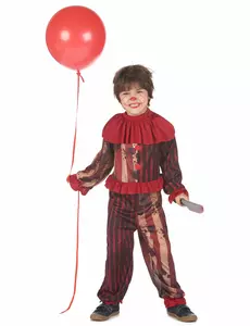 Skrämmande röd clownmaskeraddräkt för pojkar, Storlek: 10-12 år(130-140 cm)