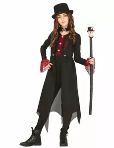 Elegant gotisk svart och röd maskeraddräkt för barn, Storlek: 5-6 år (110-115 cm)
