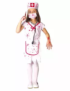 Vit zombiemaskeraddräkt sjuksköterska barn, Storlek: 9 år (125-135 cm)