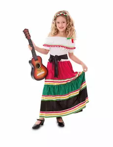Färgglad mexikansk maskeraddräkt för flickor, Storlek: 5-6 år (105-121 cm)