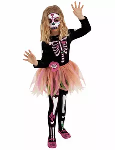 Miss Dia de los Muertos maskeraddräkt med mask och strumpbyxor barn, Storlek: 5-7 år