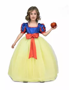 Gul och blå prinsessmaskeraddräkt för flickor, Storlek: 6 år (110-122 cm)