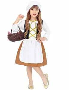 Medeltida tjänarinnemaskeraddräkt flicka, Storlek: 2-3 år (104 cm)