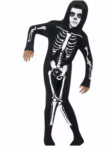 Svart skelettmaskeraddräkt med overall för barn, Storlek: 10-12 år(145/158 cm)